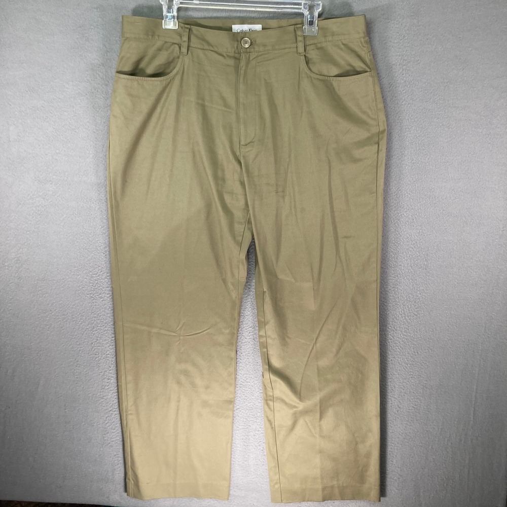 Calvin Klein Chinos Mens 36x30 Khaki Beige Straight Leg Flat Front‎ Pants